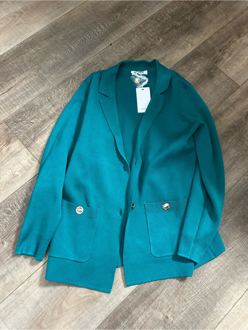 Grace Karin Teal Open-Front Knit Blazer Jacket
